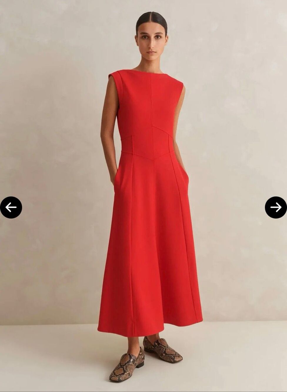 ME+EM Travel Tailoring Boat Neck Red Fit Flare Midi Dress US 10 UK 14